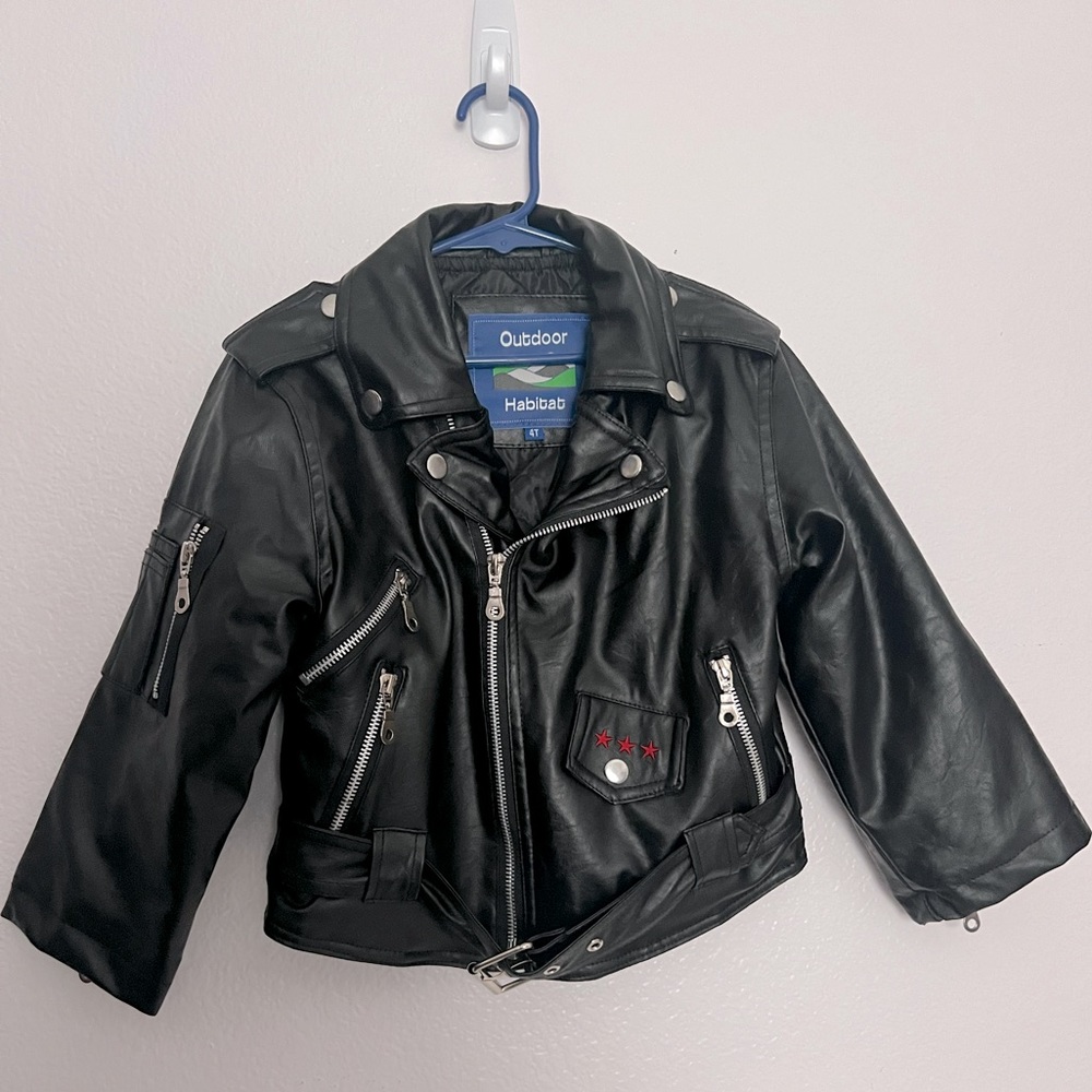 OUTDOOR HABITAT Black Faux Leather Motorcycle USA Biker Jacket Sz 4T